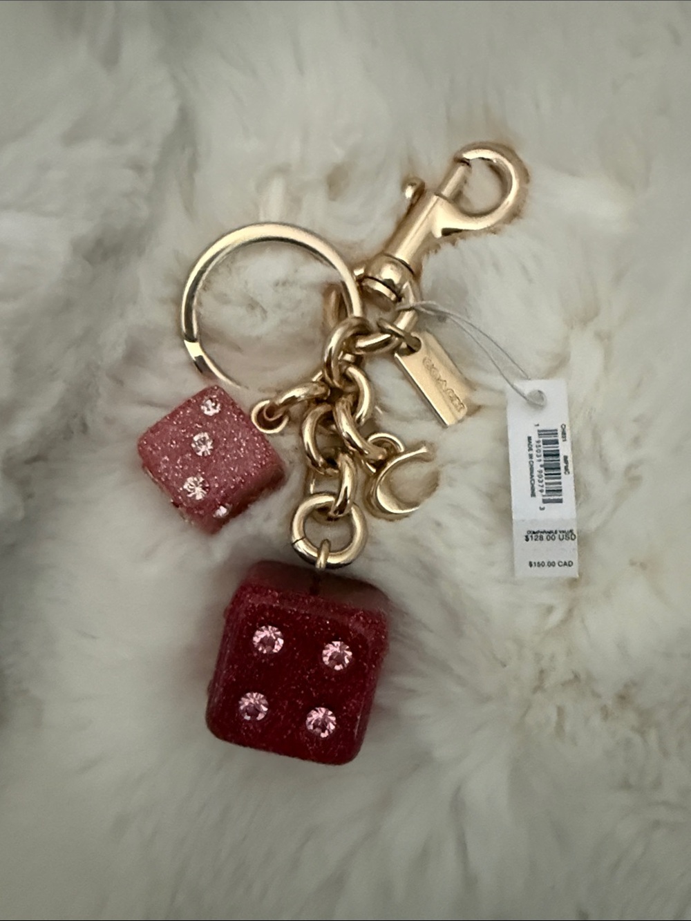 Coach Gold-Tone Keychain with Red Glitter Dice Charms ✨OPEN TO OFFERS - Picture 5 of 6